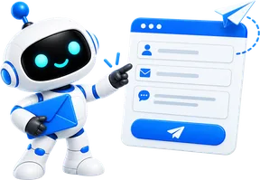 KI-Roboter mit Kopfhoerer am Schreibtisch
